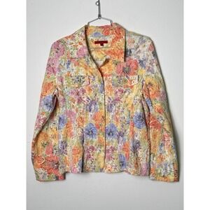 Joni B Womens Floral Embroidered‎ Button Front Jacket Size M